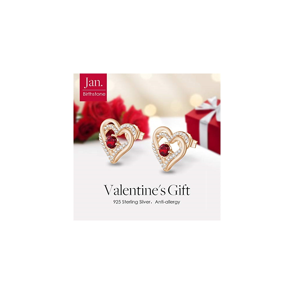 Aretes de plata chapados en oro rosa con piedra para mujeres