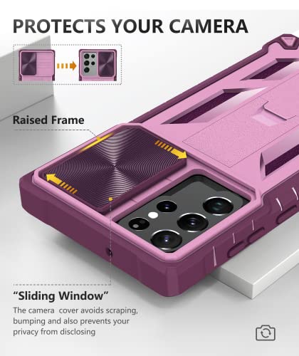 Funda para Samsung Galaxy S22 Ultra: protección de grado militar a prueba de caídas, resistente protección S22 Note 5G con soporte y deslizante, TPU a prueba de golpes, diseño híbrido con textura mate