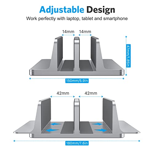 OMOTON - Soporte vertical para portátil, soporte de escritorio doble con base ajustable (hasta 17.3 pulgadas), compatible con todos los MacBook/Surface/Samsung/HP/Dell/Chrome Book (gris)