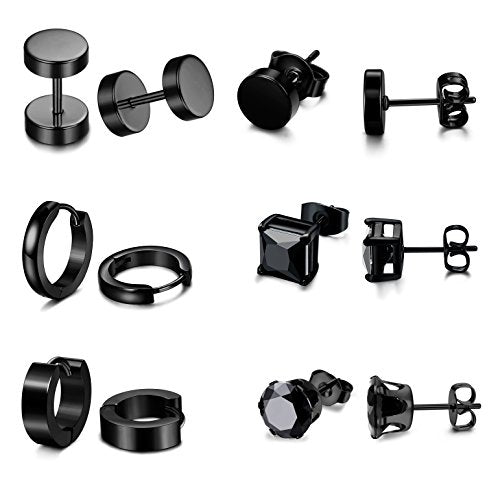 6 pares de aretes de acero inoxidable