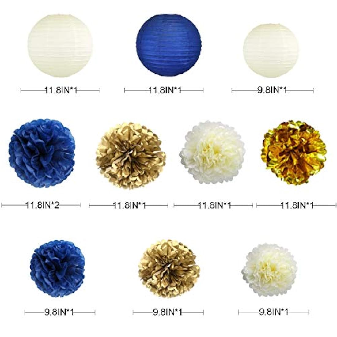 Kit de decoración de fiesta azul marino y dorado, faroleras