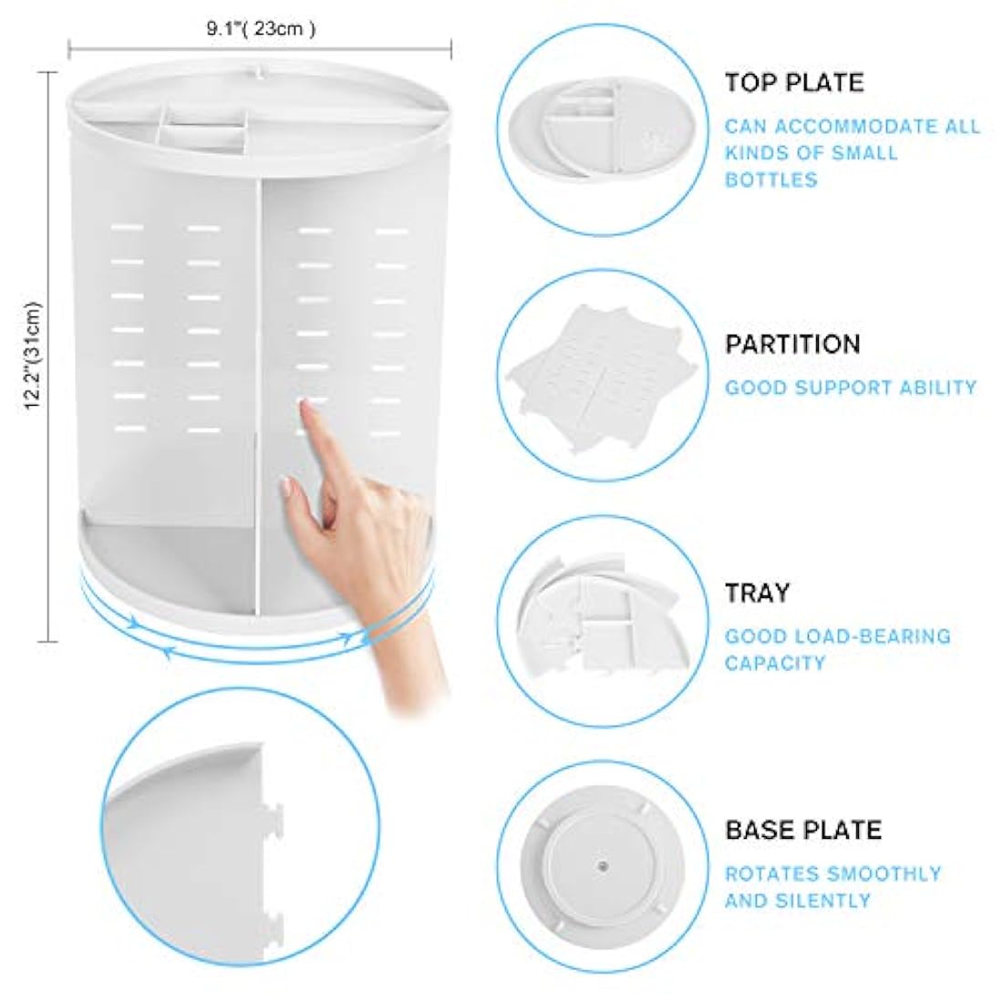 Organizador de maquilla rotativo Eloki 360, Blanco