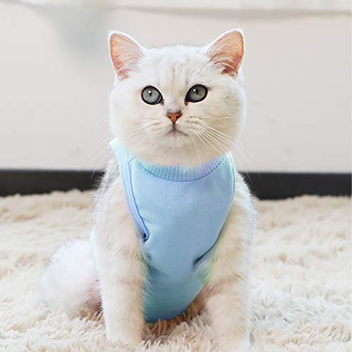 TORJOY Mono de gatito, traje profesional de recuperación de gatos para heridas abdominales o enfermedades de la piel, después de la cirugía, uso antilesiones, alternativa transpirable de cuello E para gatos