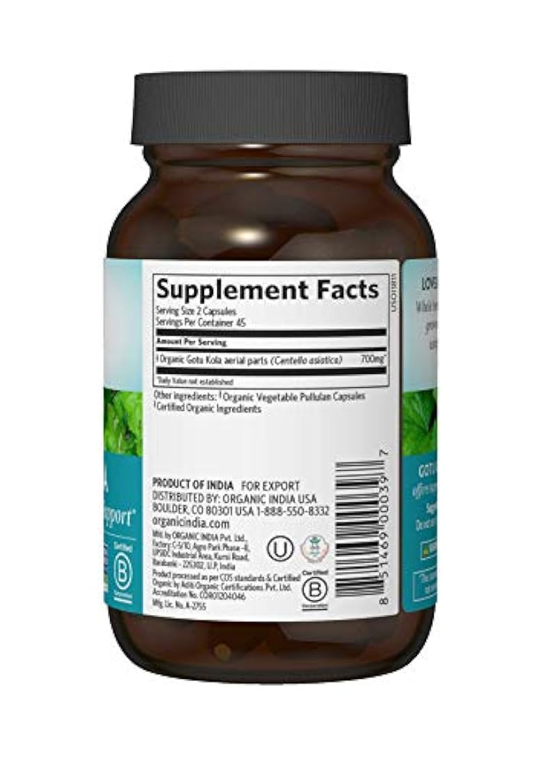 Cápsulas de Gotu Kola de Organic India (90 cápsulas)
