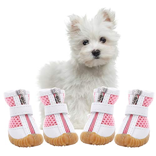 AOFITEE Zapatos de malla para perros para mascotas, zapatos transpirables para perros pequeños, sandalias impermeables para mascotas con suela antideslizante y cierre de cremallera, protector duradero para patas de mascotas para pavimento caliente