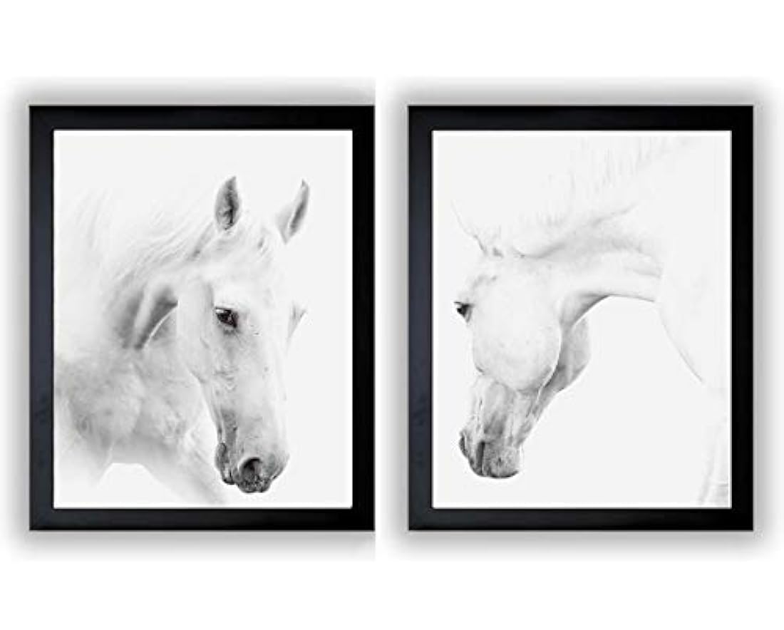 Juego de 2 ilustraciones de caballos blancos, 12.0 x 16.0 in