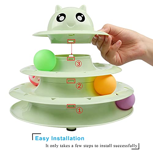 UPSKY Rodillo de juguete para gatos de 3 niveles con seis bolas de colores interactivos, divertido rompecabezas de ejercicio físico mental para gatitos.