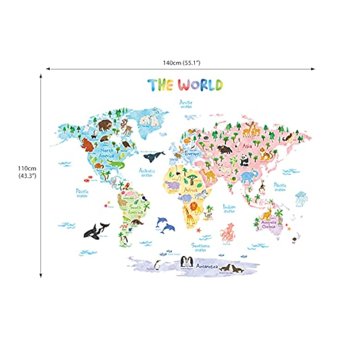 Pegatinas de pared de mapa del mundo para niños DECOWALL