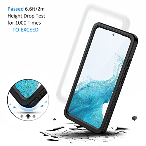 Lanhiem Funda para Samsung Galaxy S22, IP68, impermeable, a prueba de polvo, a prueba de golpes, con protector de pantalla integrado, resistente cubierta protectora de cuerpo completo para Galaxy S22 5G de 6.1 pulgadas, negro/transparente