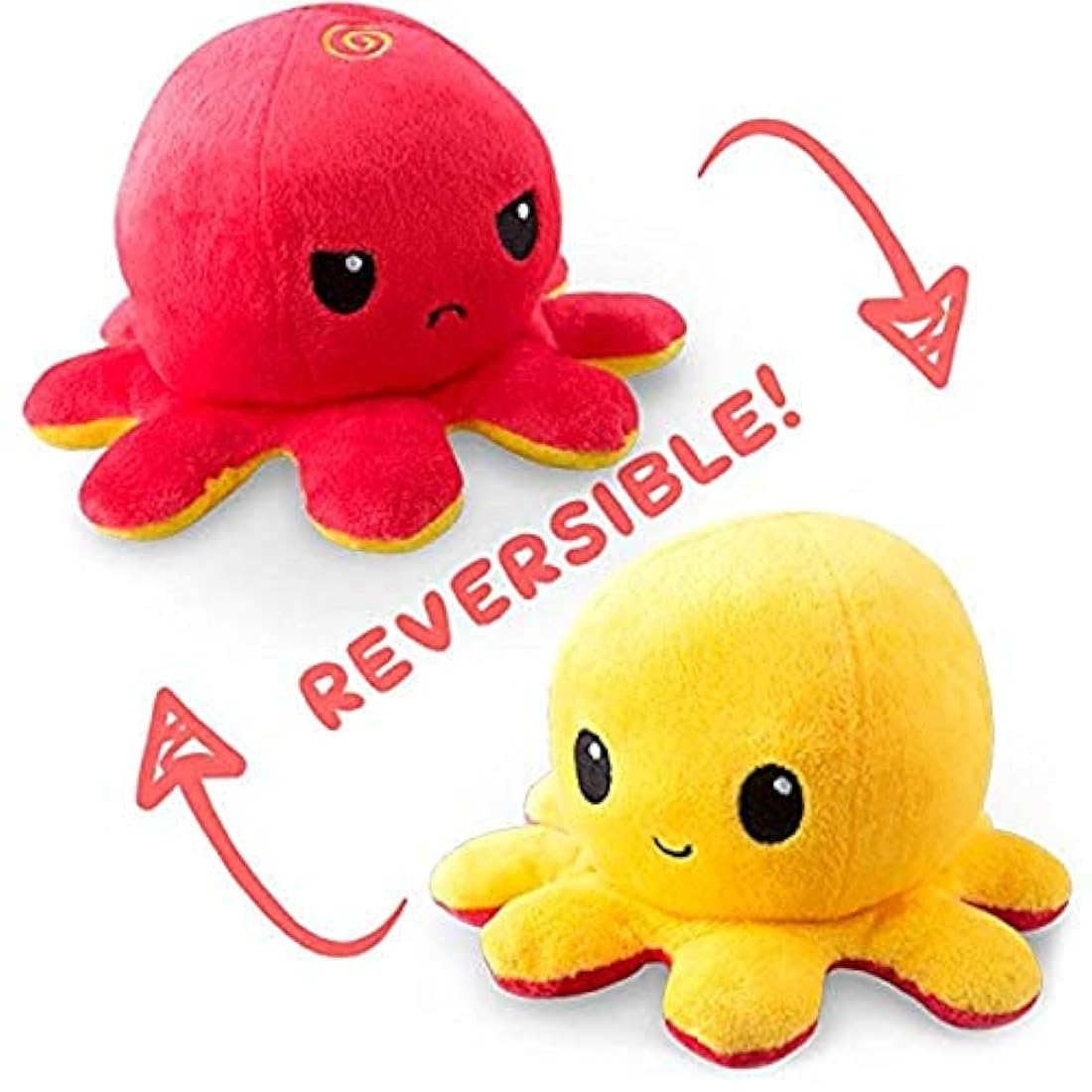 Peluches reversible, diseño de pulpo, color Rojo-Amarillo