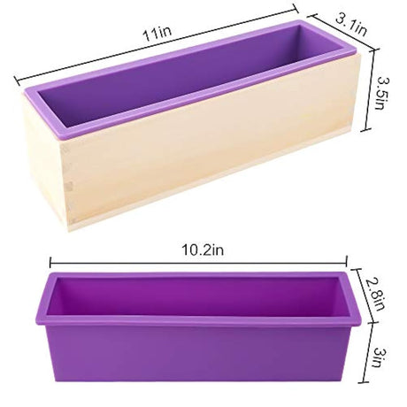 YGEOMER - Juego de 2 moldes rectangulares de silicona para hacer jabón, con cajas de madera, 2 cortadores y 100 bolsas de 3.9 x 5.9 in
