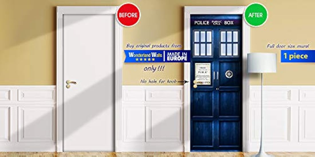 Pegatina para puerta / pared / nevera – Caja de llamadas Londres – Mural desprendible, Decole, piel, envoltura, calcomanía, cubierta, póster, todos los tamaños (32 x 80)