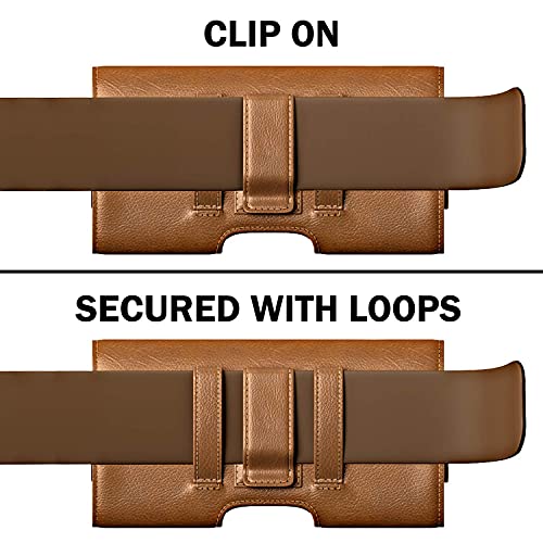 PiTau - Funda para iPhone SE, iPhone 8/7/6s y 6, funda premium con clip para cinturón y trabillas para cinturón compatible con iPhone SE/8/7/6S con funda Otterbox en tarjetero, color marrón