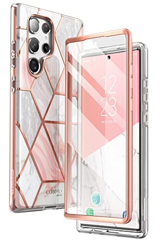 i-Blason Cosmo Series - Funda para Samsung Galaxy S22 Ultra 5G (lanzado en 2022), diseño delgado y elegante, con protector de pantalla integrado, (mármol)