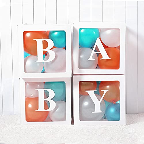 Cajas de bebé con letras para baby shower, decoraciones transparentes para baby shower, cajas de bloques transparentes para globos de fondo para baby shower y fiesta de cumpleaños, 4 unidades