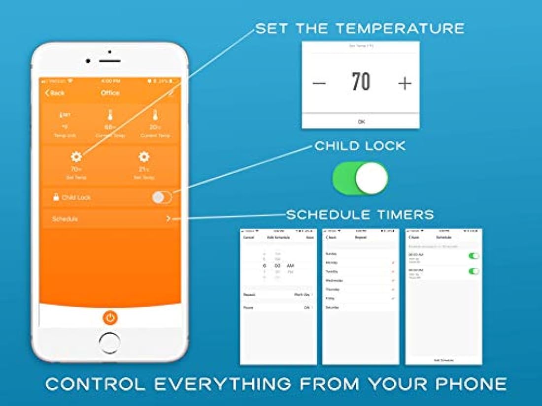 Calentador de pared infrarrojo 1000 vatios WIFI Interiores