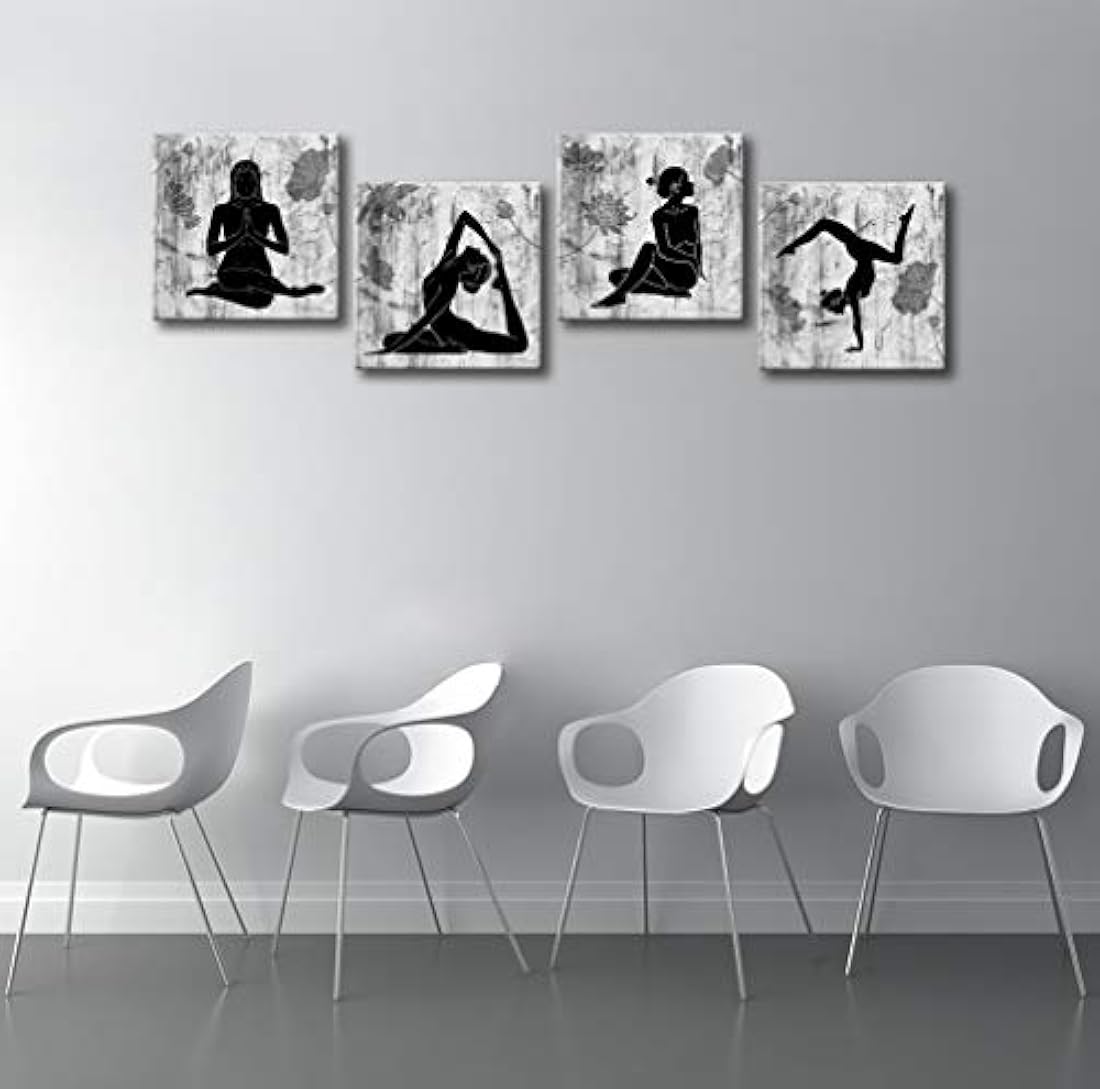 Lienzo abstracto para yoga, 4 paneles, negro y blanco,