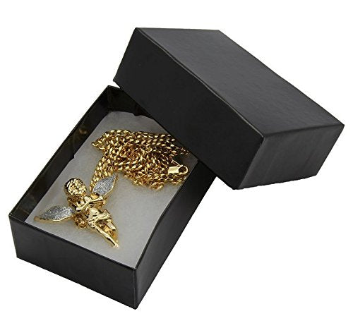 Colgante de ángel con alas doradas y estrellas plateadas