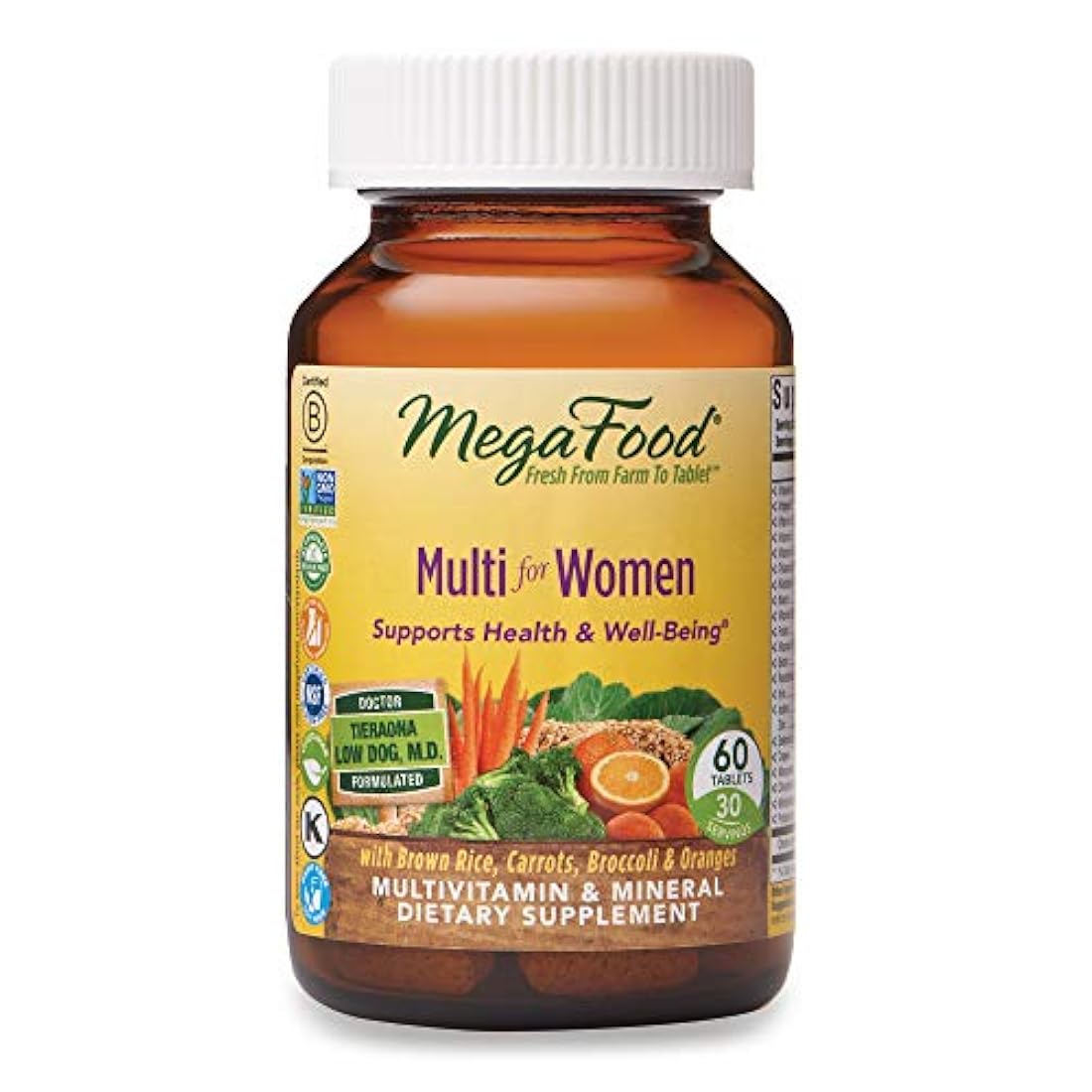 MegaFood, Multi para mujeres, apoya la salud y el bienestar óptimos, multivitamina y suplemento dietético mineral, sin gluten, vegetariano, 60 comprimidos (30 porciones)