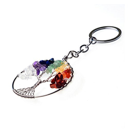 JOYA Mujeres Keychian 7 Chakra Árbol de la vida Llavero