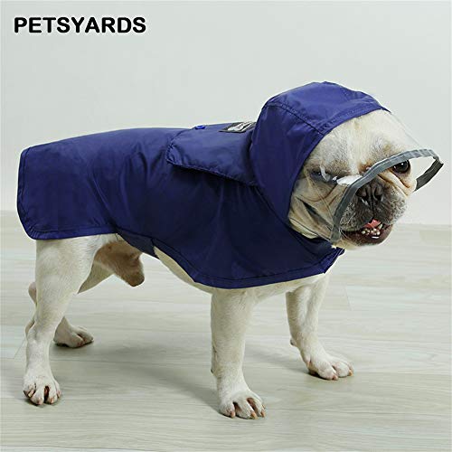 Chubasquero plegable con capucha para perros, tiras reflectantes, poncho ligero ajustable para perros pequeños, medianos y grandes, azul, XS