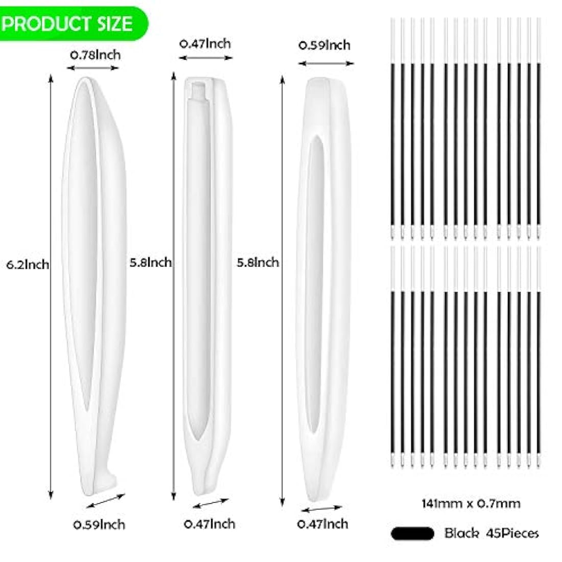 BuQiuRen - Molde de silicona para bolígrafos y bolígrafos de resina de 3 piezas con forma de bolígrafo de epoxi y 45 bolígrafos de recarga, para hacer manualidades con bolígrafos y velas, herramienta para regalo de profesor y estudiante