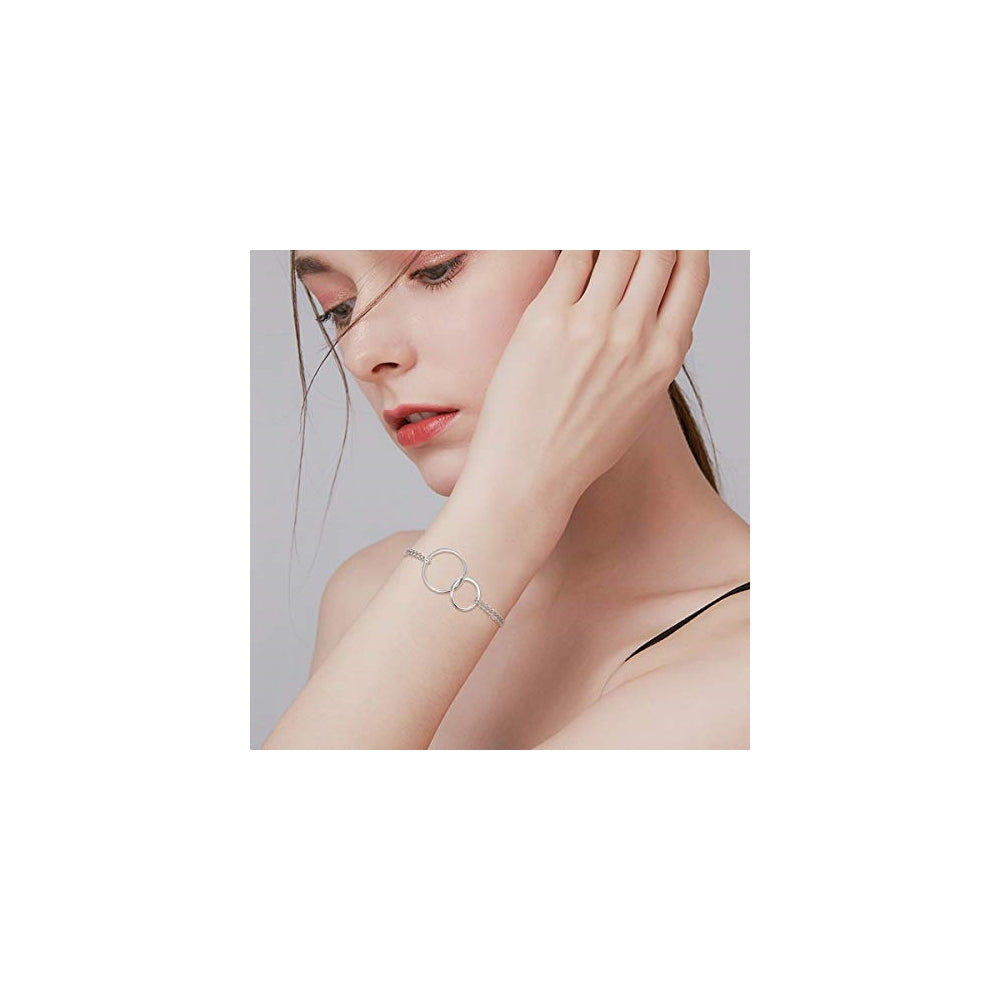 Pulseras de plata de ley 925 con dos círculos dobles