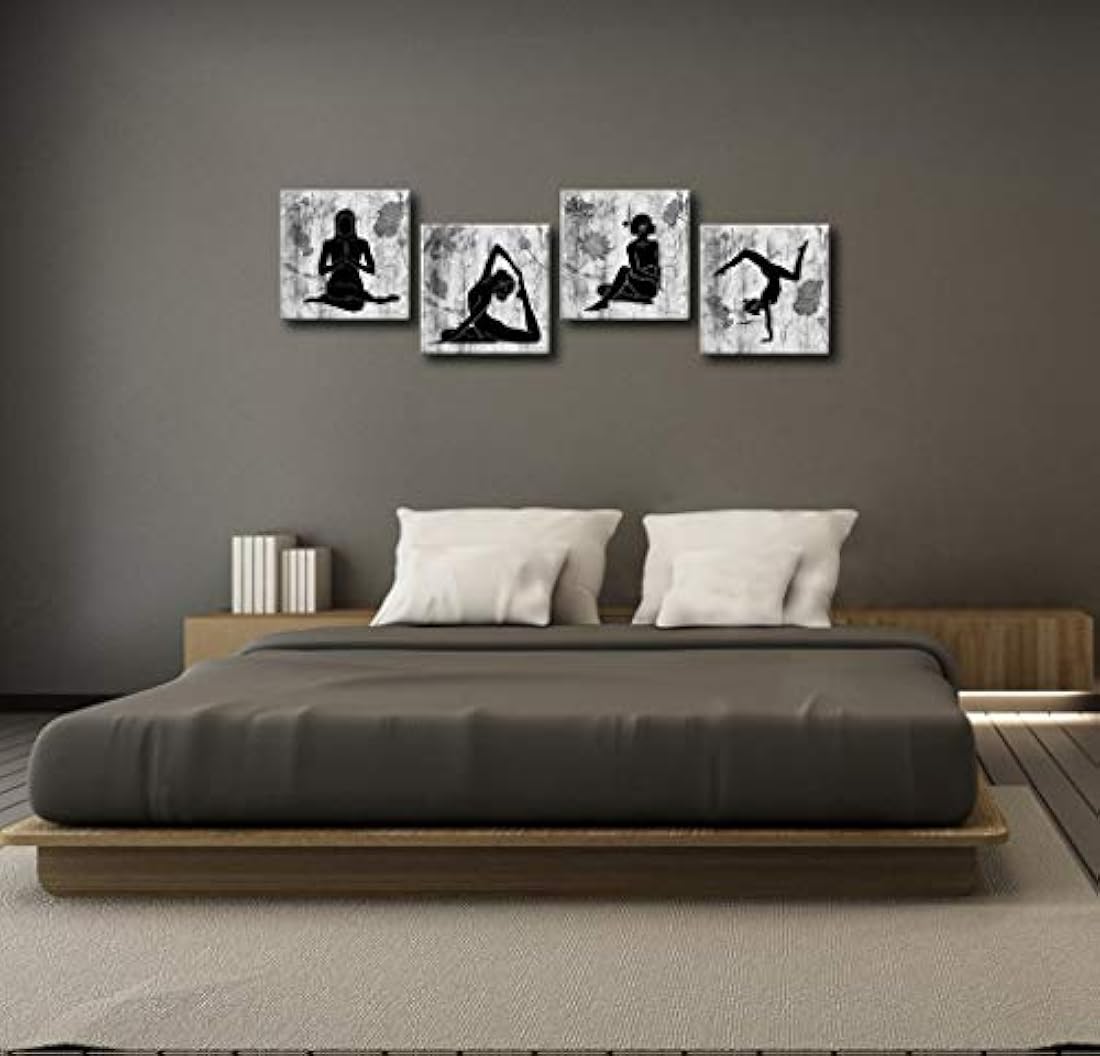 Lienzo abstracto para yoga, 4 paneles, negro y blanco,