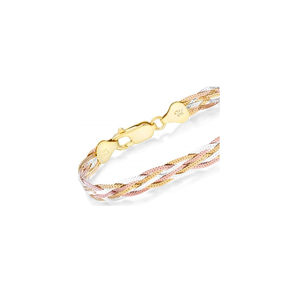 Pulseras y tobilleras de cadena de espiga trenzada de oro