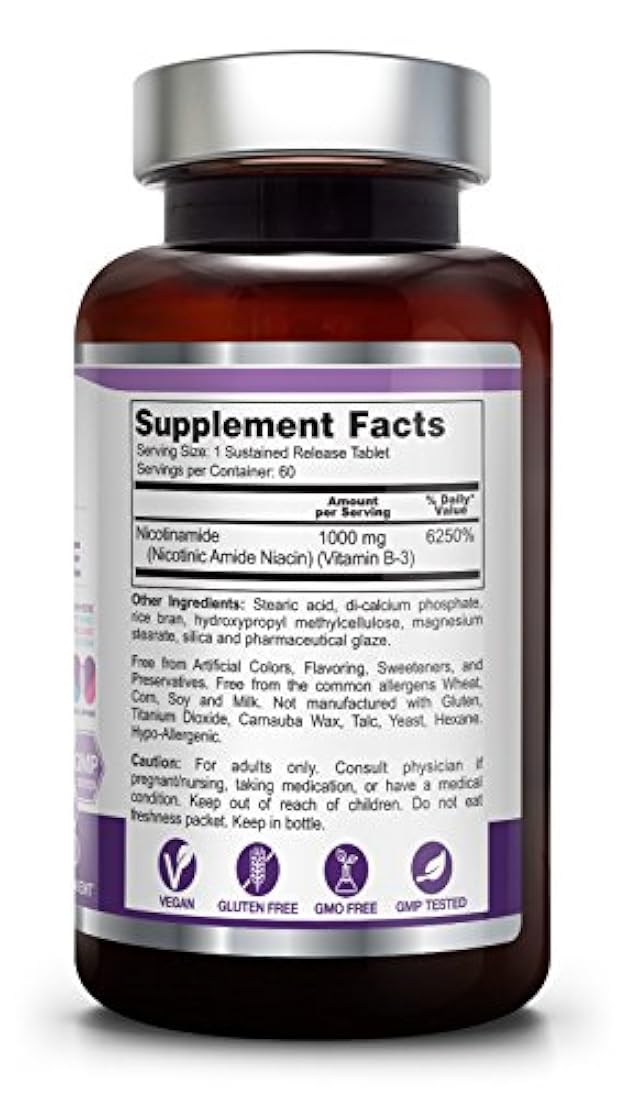 Vitamina Natural sin Flush-Free Amide Nicotínico sin gluten