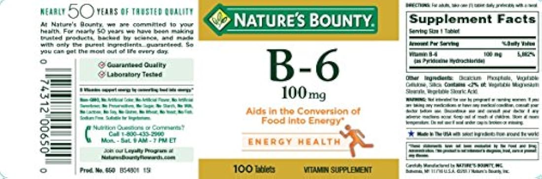 Suplemento Vitamina B6, apoya el metabolismo