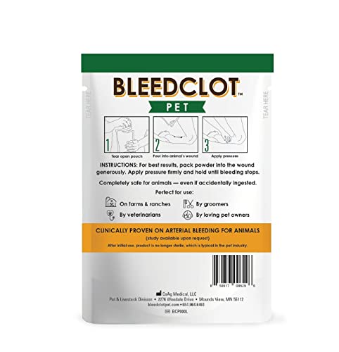 BleedClot - Polvo de coagulación de sangre para mascotas | Lo mejor para todos los animales para detener el sangrado, garantizado | para cortes menores y sangrado arterial severo | de The Makers of BleedStop (1 bolsa, 5 onzas)