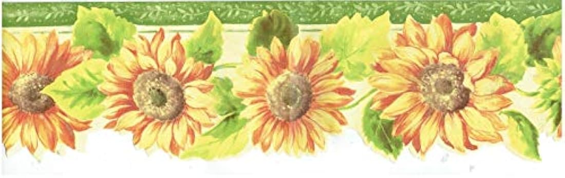 Borde de papel pintado con diseño de girasoles de hojas