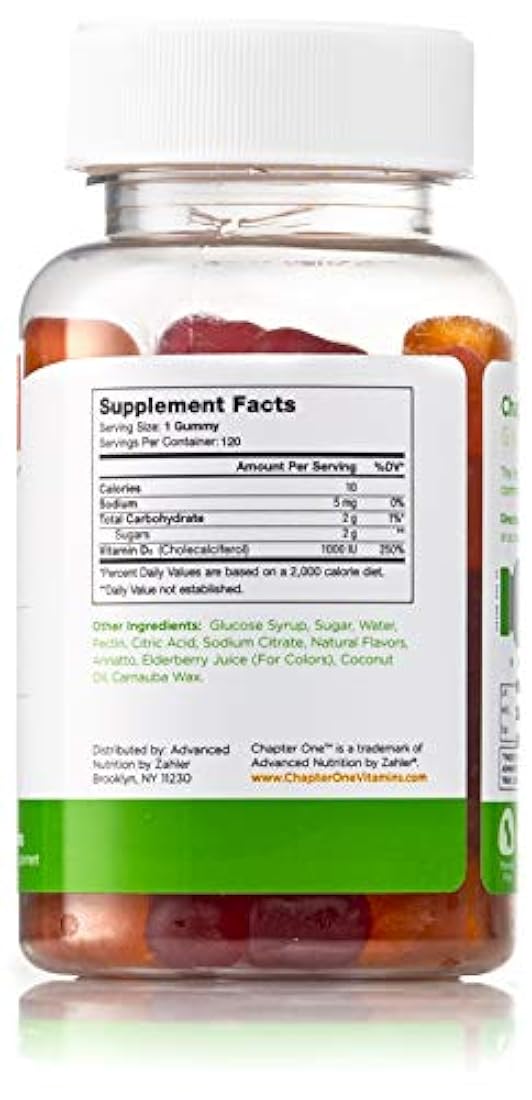 Chapter One Vitamin D3 Gummies, Great Tasting Chewable Vitamin D3 for Kids, Vitamin D3 1000IU, Certified Kosher (120 Flavored Gummies)