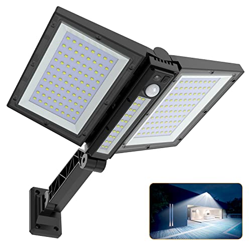 Ropelux Luces solares para exteriores, sensor de movimiento para exteriores, panel solar de doble tamaño, 15 x 7.5 pulgadas, IP65 impermeable y 3 modos (seguridad/siempre encendido/atenuación automática), 180 LED de alto brillo más amplio área iluminada.