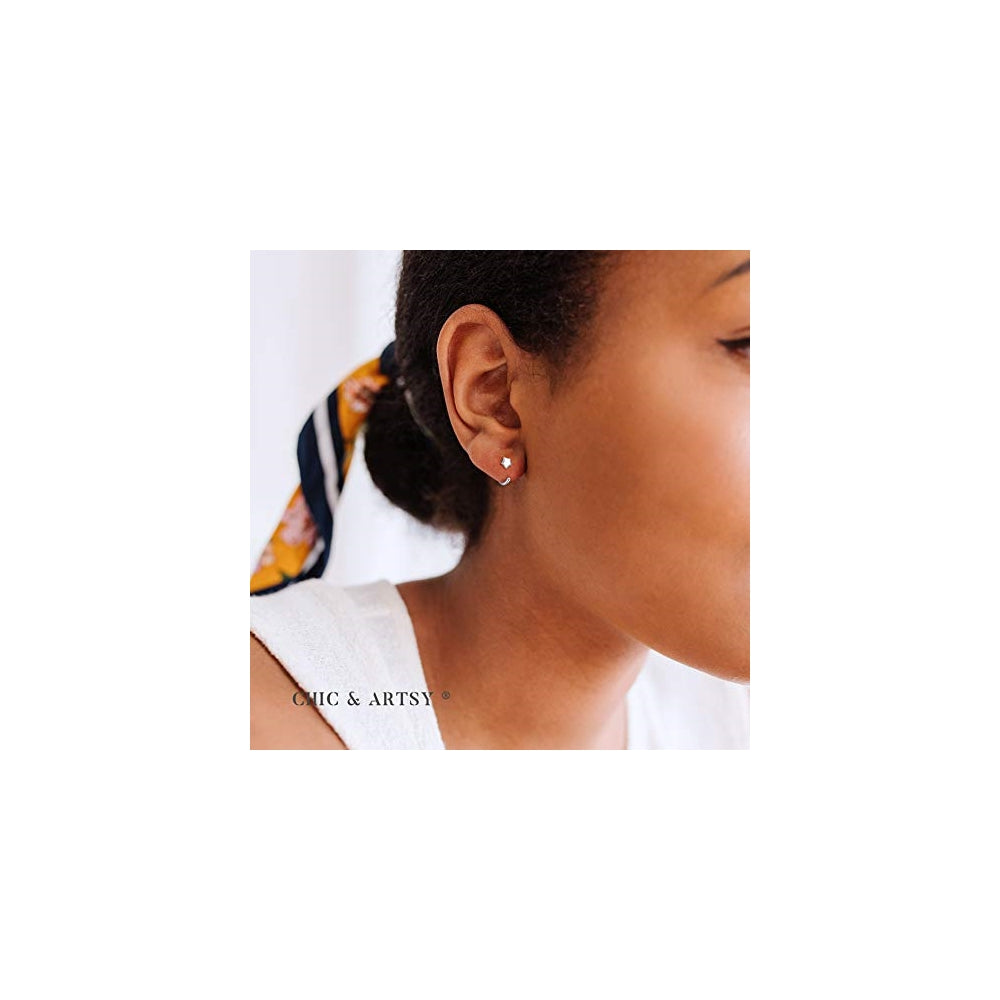 Aretes de aro de plata ley con forma de bola para mujer