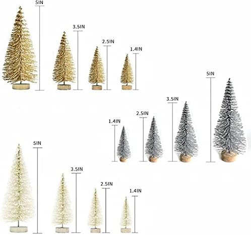 8 Pcs Árboles Navideños Artificiales Miniatura con Base de Madera