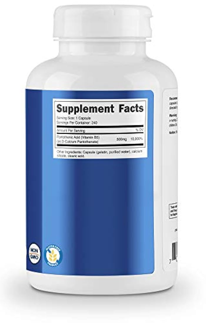 Acido pantoténico (vitamina B5) 500 mg, 240 cápsulas, 1