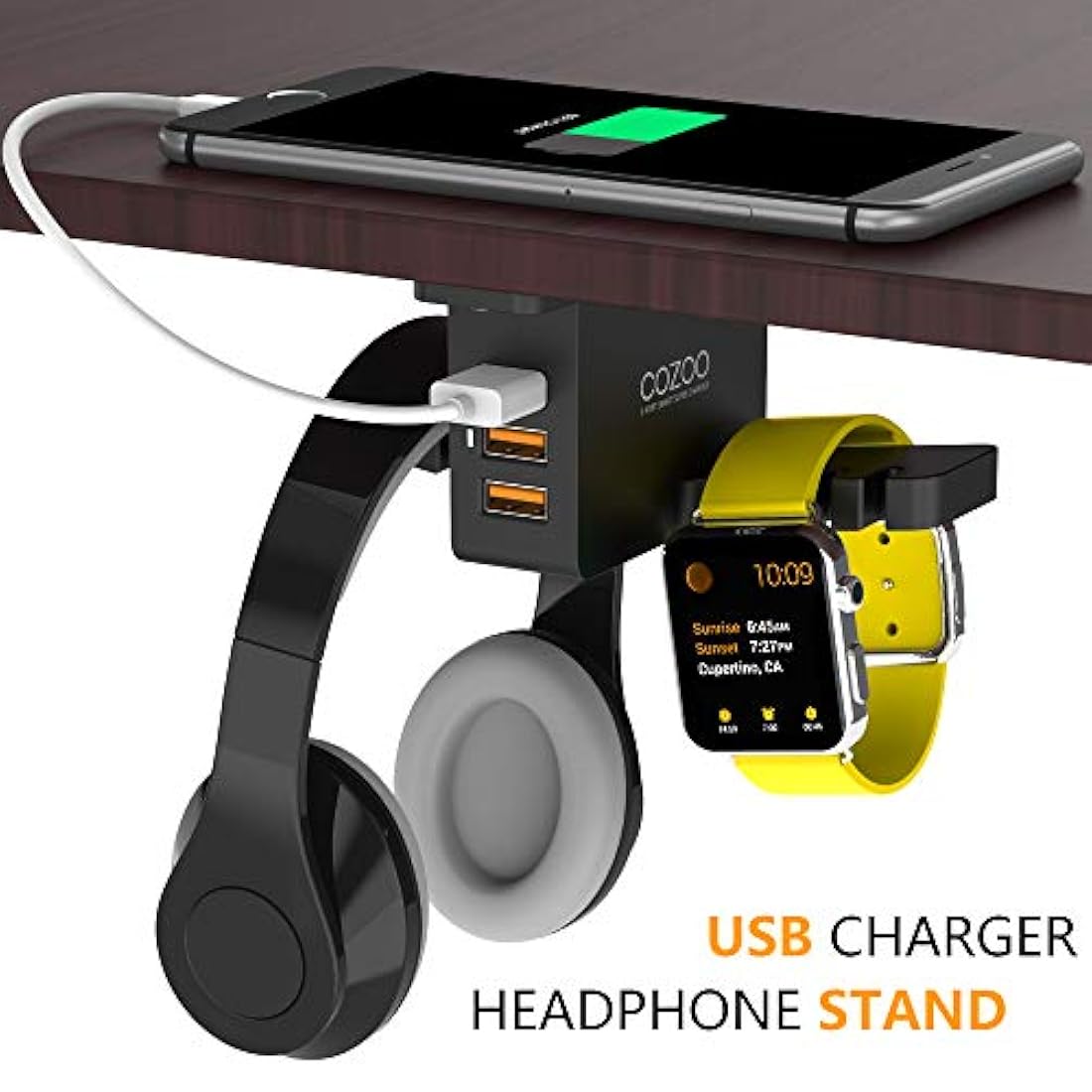COZOO - Soporte para auriculares con USB Soporte para auriculares con cargador USB.