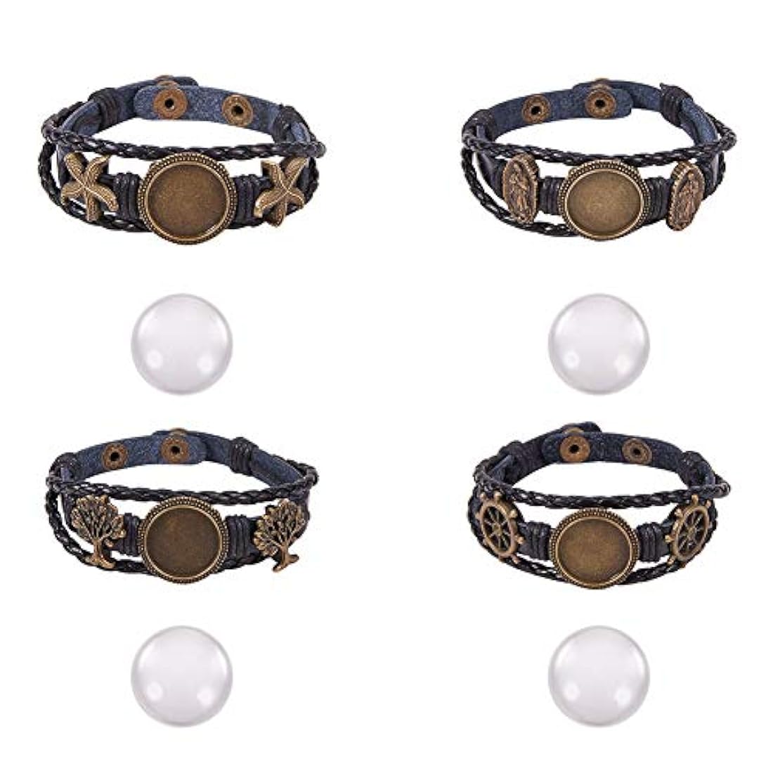 Juego de 4 juegos de pulseras de cuero trenzado