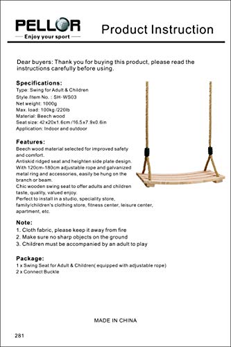 Pellor Juego de columpio de madera para interiores y exteriores, juego de columpios de madera para niños, adultos, regalo de Navidad (Burlywood)