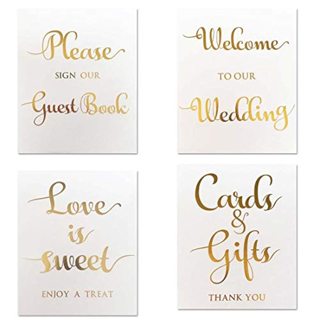 Carteles de boda dorados, 4 tarjetas para el día de la boda