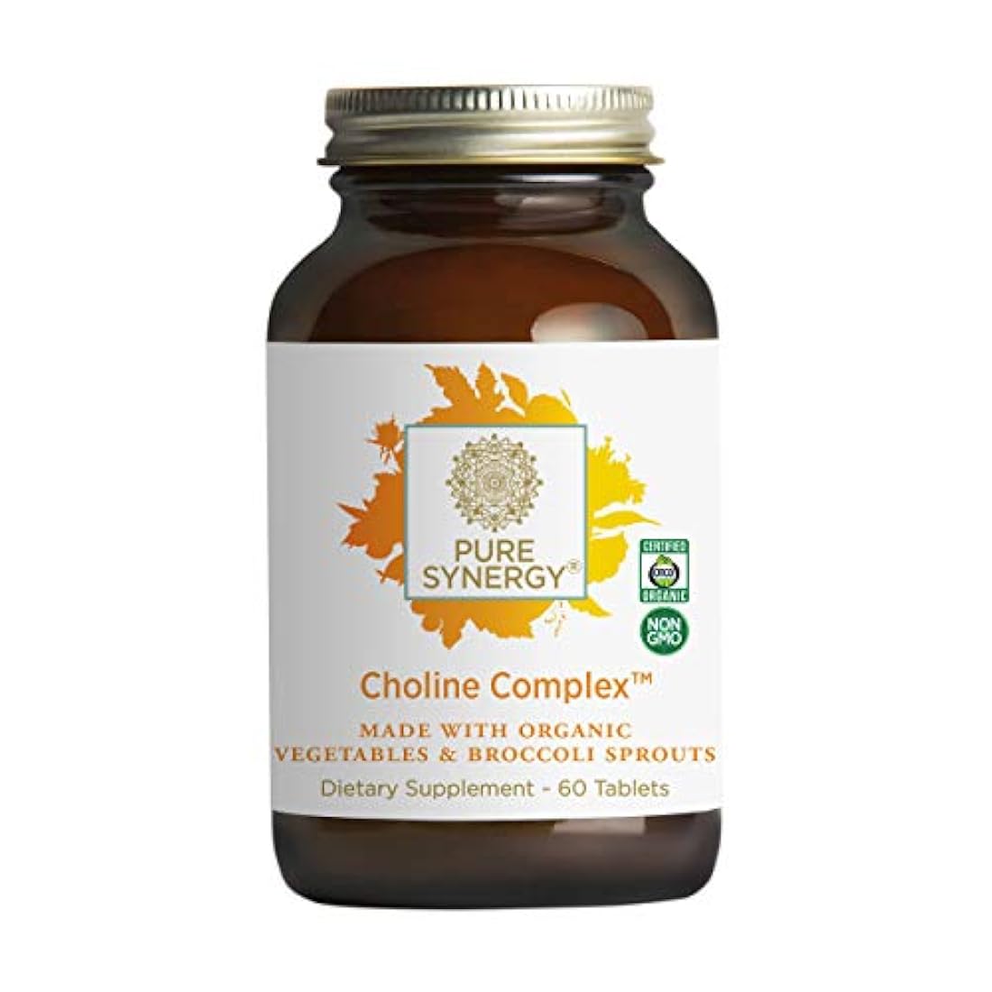 Pure Synergy Complejo de colina (60 tabletas) Vitamina de colina fabricada con vegetales y brotes orgánicos