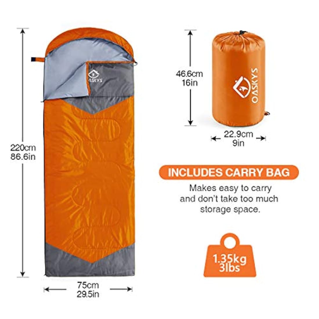 Saco de dormir para acampar, para 3 estaciones, clima