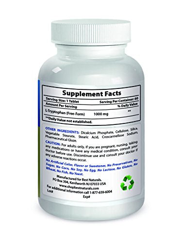 Best Naturals L-Tryptophan 1000 mg 60 tabletas