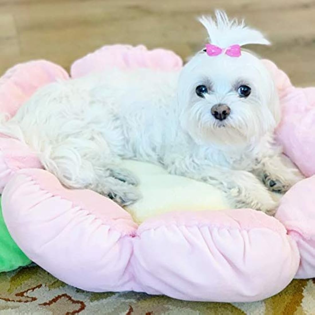 Cama de felpa suave de 61cm, perros y gatos, rosa pastel