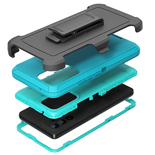Funda compatible con Samsung Galaxy A53 5G, con clip para cinturón, resistente, resistente a prueba de golpes, protección de cuerpo completo, con función atril, para Samsung Galaxy A53 5G (verde azulado y azul claro)