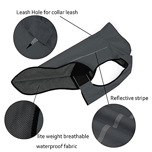 Mile High Life Chubasquero para perro, ropa ajustable a prueba de agua, chaqueta ligera con tira reflectante, cierre fácil de poner, gris oscuro, XXS