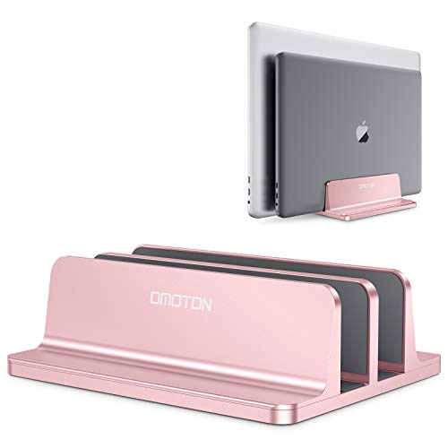 OMOTON - Soporte vertical para portátil, soporte de escritorio doble con base ajustable (hasta 17.3 pulgadas), se adapta a todos los MacBook/Surface/Samsung/HP/Dell/Chrome Book (oro rosa)