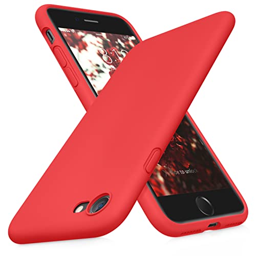 DTTOCASE - Funda para iPhone SE 2022/2020, iPhone 8, iPhone 7, funda de silicona líquida para iPhone SE 8 7 de 4.7 pulgadas, funda protectora colorida suave y sedosa para niñas y mujeres, color rojo